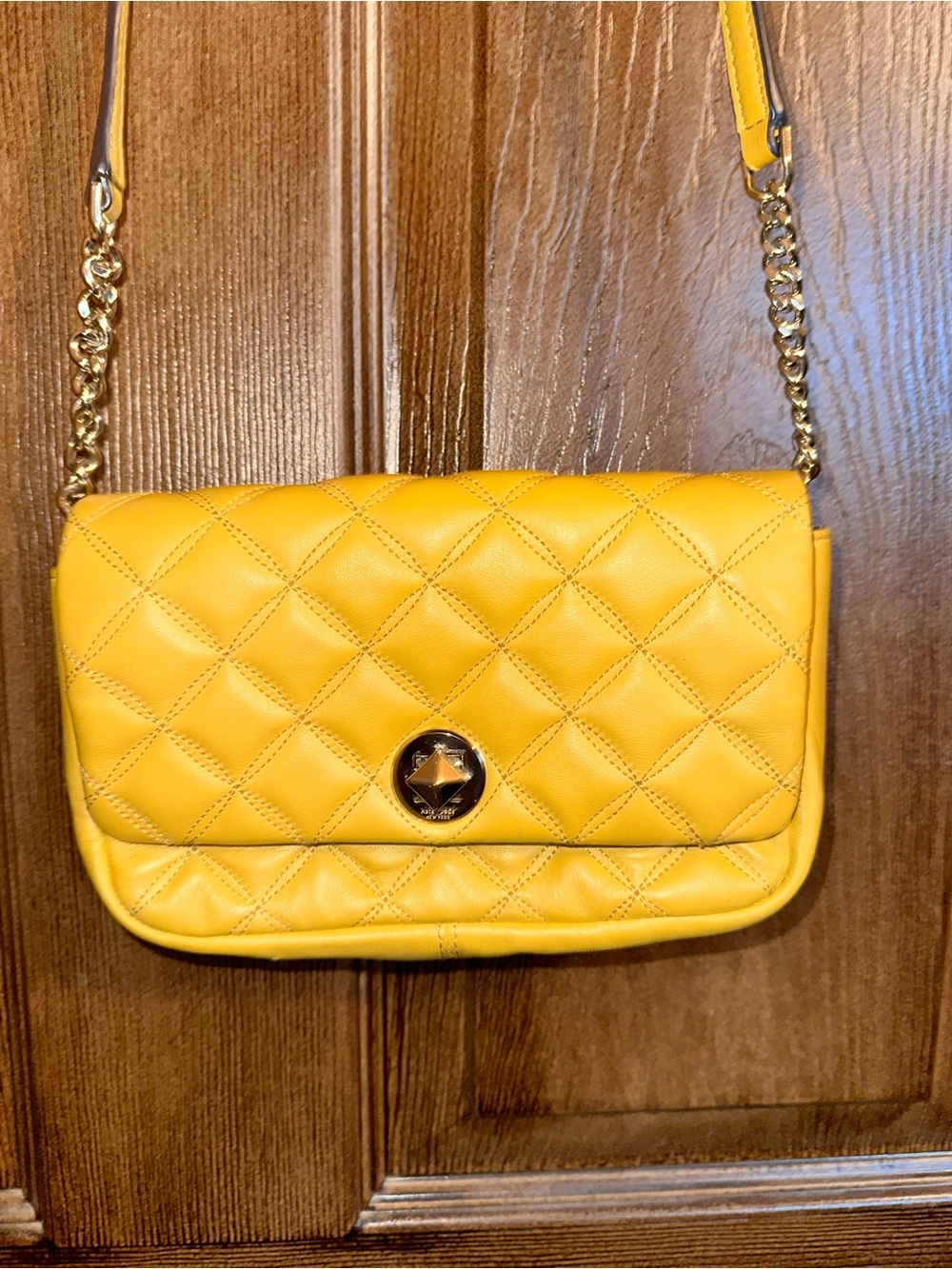 Kate Spade Natalia Quilted Yellow Leather Crossbody with Gold Hardware